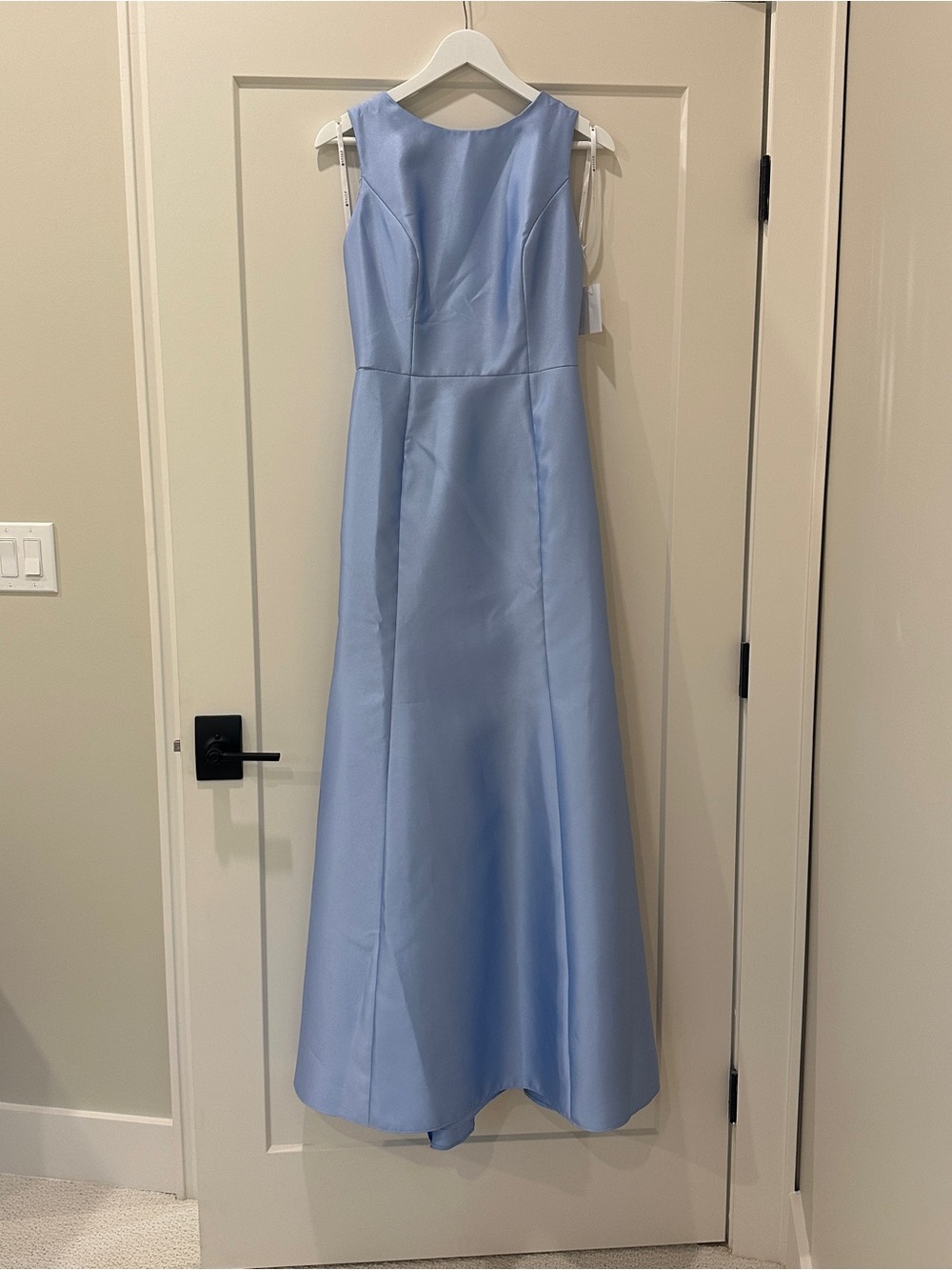 Satin Light Blue Sleeveless A-Line Wedding Gown